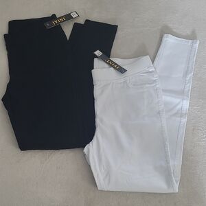 White Black Pull On Stretch Skinny Pants Womens Large Elastic Waist Bundle 2